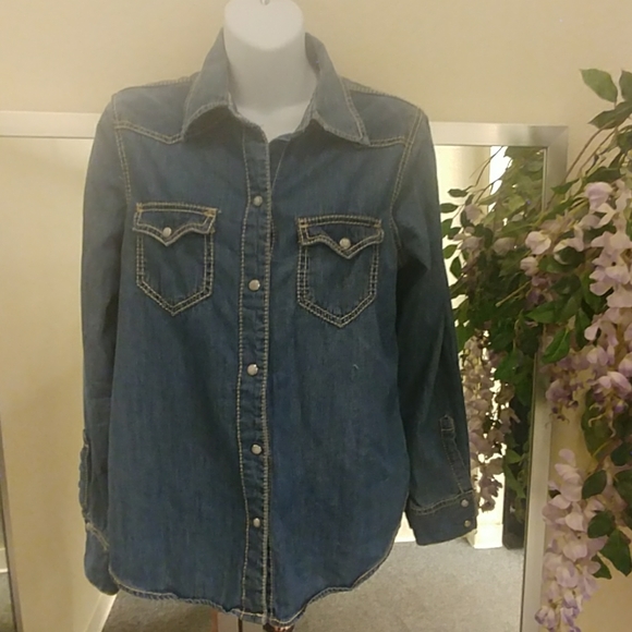 Seven 7 Pearl Snap Long Sleeve Denim Shirt - Picture 4 of 8